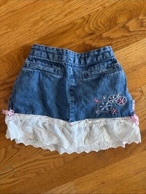 Sesame Street Blue Denim Skirt with White Eyelet Ruffle 2T